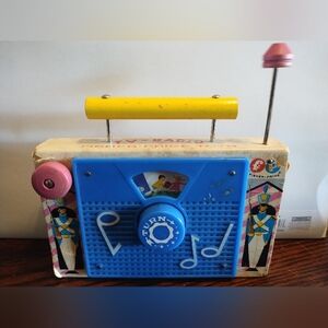 Fisher Price Vintage TV Radio Wood Wind Up Toy Jack & Jill Music Box‎ 1950s